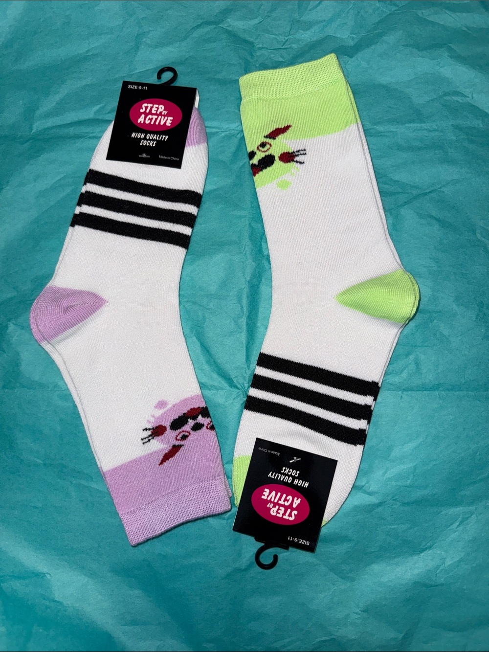 🩷 $3 Bundle 2-Pk Fun Monster Socks Purple & Green